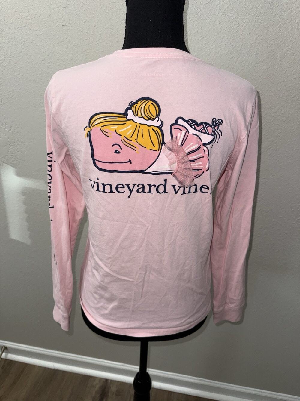 Vineyard Vines Girls Large L Pink Long Sleeve Ballerina Whale Tulle Tutu Shirt